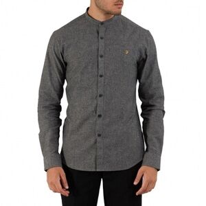 Farah Mens Steen Grandad Slim Fit Button Up Long Sleeve Gray Oxford Shirt XL